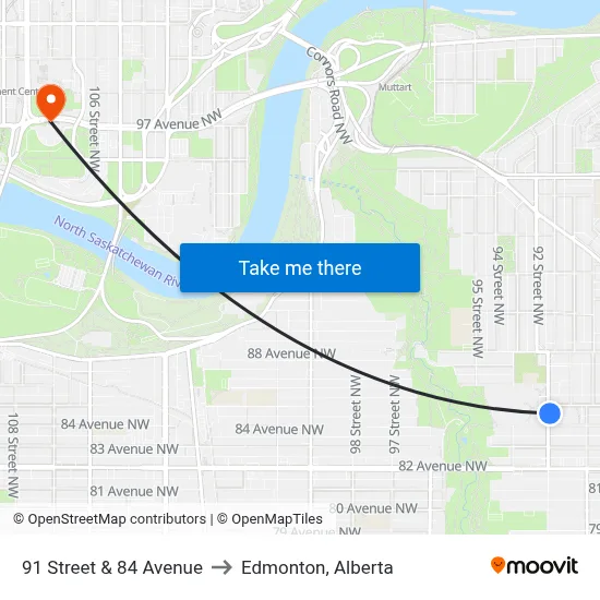 91 Street & 84 Avenue to Edmonton, Alberta map