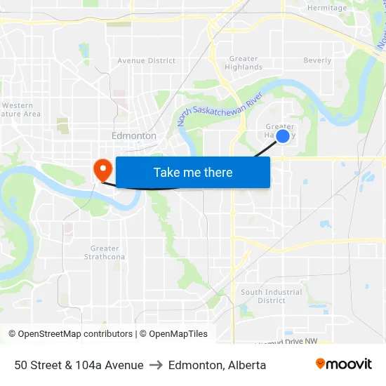 50 Street & 104a Avenue to Edmonton, Alberta map