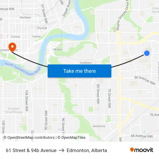 61 Street & 94b Avenue to Edmonton, Alberta map
