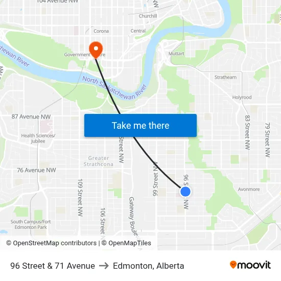 96 Street & 71 Avenue to Edmonton, Alberta map