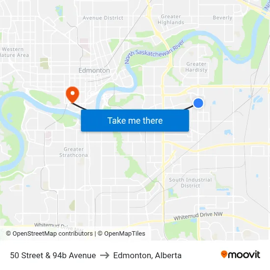 50 Street & 94b Avenue to Edmonton, Alberta map