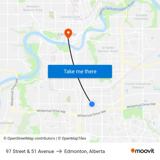 97 Street & 51 Avenue to Edmonton, Alberta map