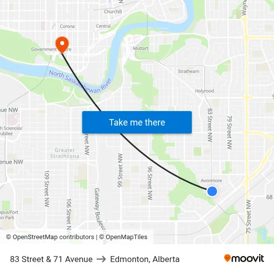 83 Street & 71 Avenue to Edmonton, Alberta map