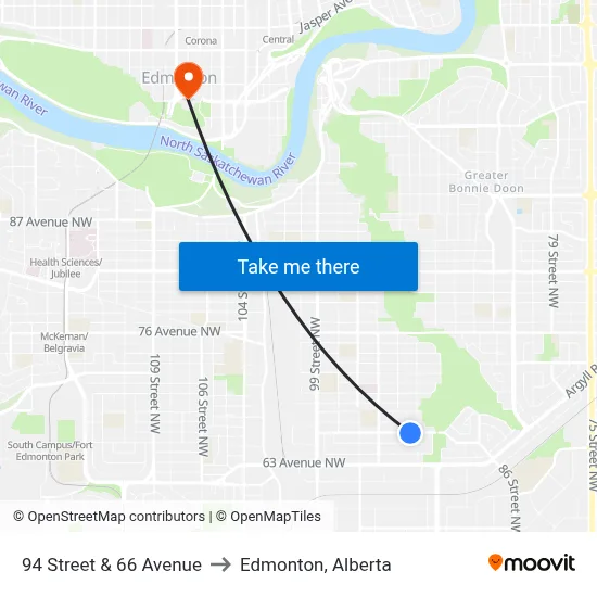 94 Street & 66 Avenue to Edmonton, Alberta map