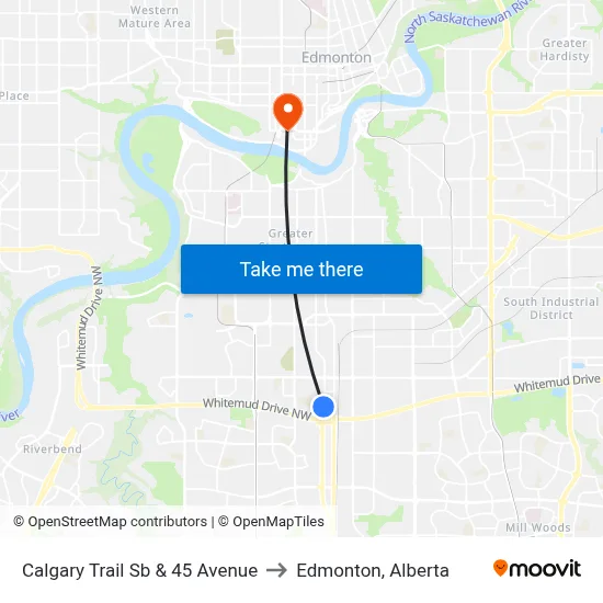 Calgary Trail Sb & 45 Avenue to Edmonton, Alberta map