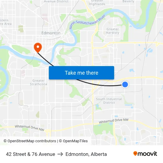 42 Street & 76 Avenue to Edmonton, Alberta map