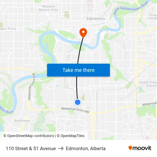 110 Street & 51 Avenue to Edmonton, Alberta map