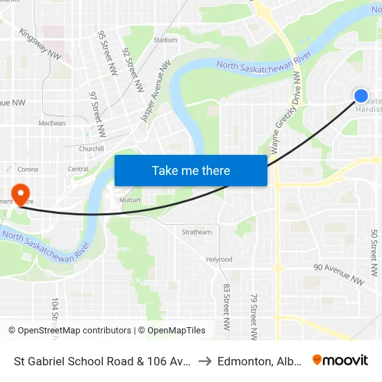 St Gabriel School Road & 106 Avenue to Edmonton, Alberta map