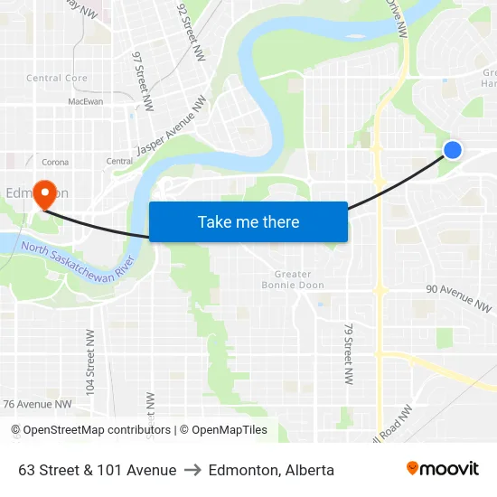 63 Street & 101 Avenue to Edmonton, Alberta map