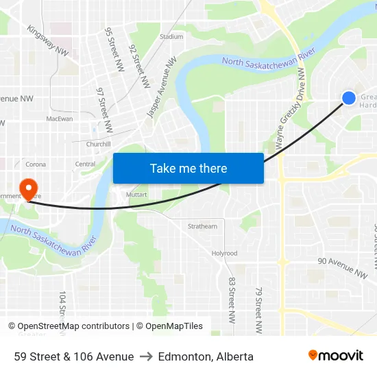 59 Street & 106 Avenue to Edmonton, Alberta map