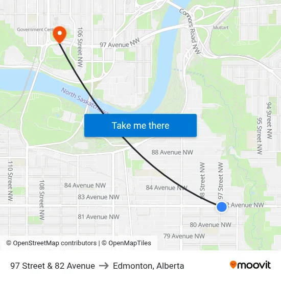 97 Street & 82 Avenue to Edmonton, Alberta map