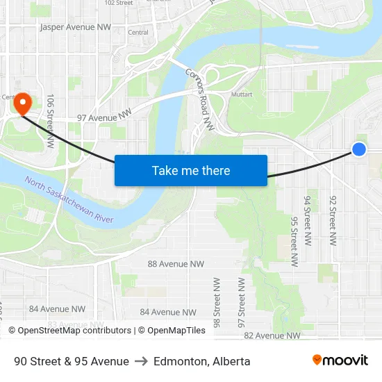 90 Street & 95 Avenue to Edmonton, Alberta map
