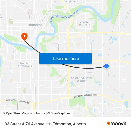 33 Street & 76 Avenue to Edmonton, Alberta map