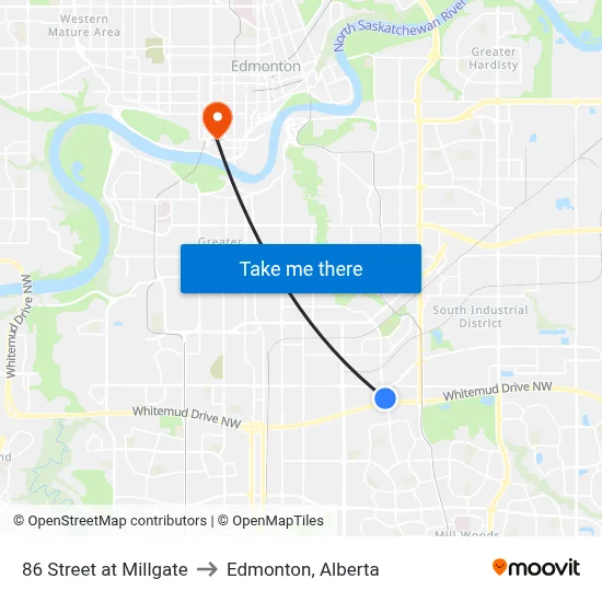 86 Street at Millgate to Edmonton, Alberta map