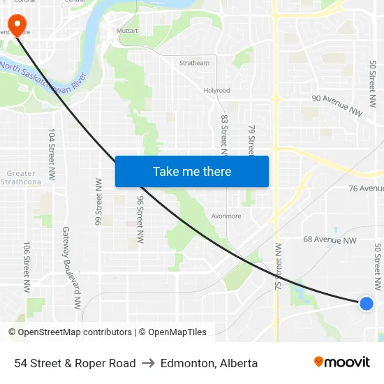 54 Street & Roper Road to Edmonton, Alberta map