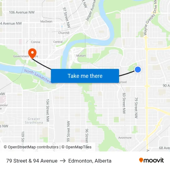 79 Street & 94 Avenue to Edmonton, Alberta map