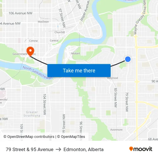 79 Street & 95 Avenue to Edmonton, Alberta map
