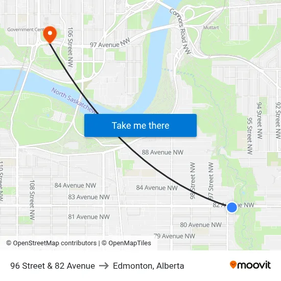 96 Street & 82 Avenue to Edmonton, Alberta map