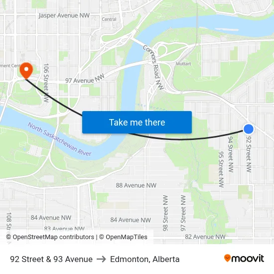 92 Street & 93 Avenue to Edmonton, Alberta map