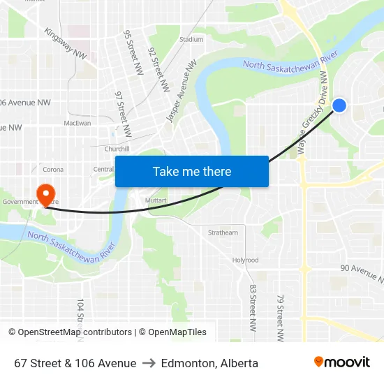 67 Street & 106 Avenue to Edmonton, Alberta map