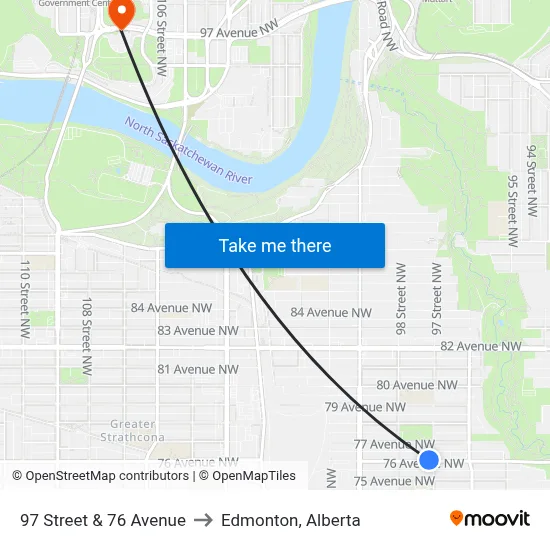 97 Street & 76 Avenue to Edmonton, Alberta map