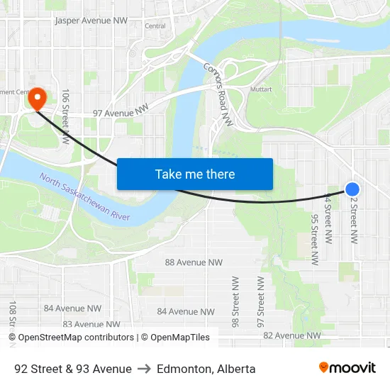 92 Street & 93 Avenue to Edmonton, Alberta map