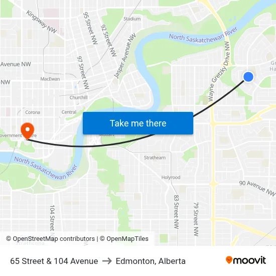 65 Street & 104 Avenue to Edmonton, Alberta map