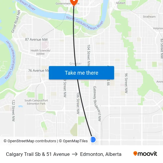 Calgary Trail Sb & 51 Avenue to Edmonton, Alberta map