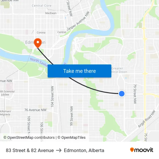 83 Street & 82 Avenue to Edmonton, Alberta map