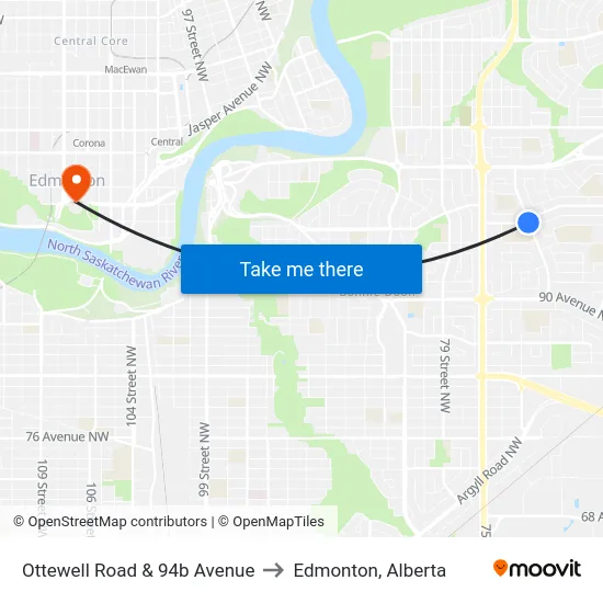Ottewell Road & 94b Avenue to Edmonton, Alberta map