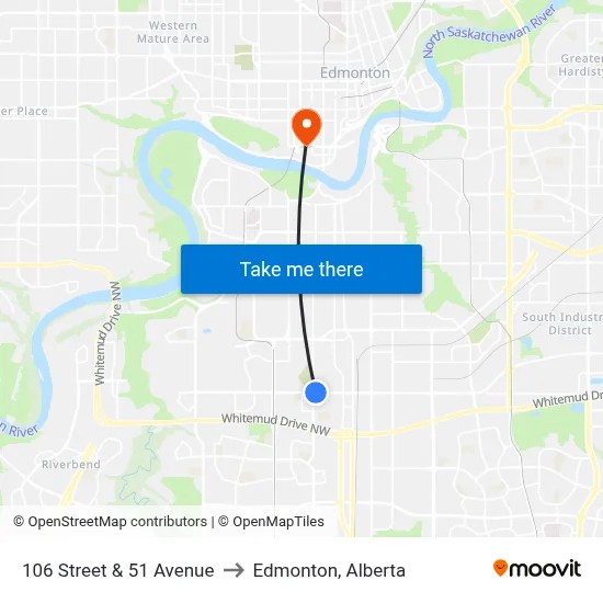 106 Street & 51 Avenue to Edmonton, Alberta map