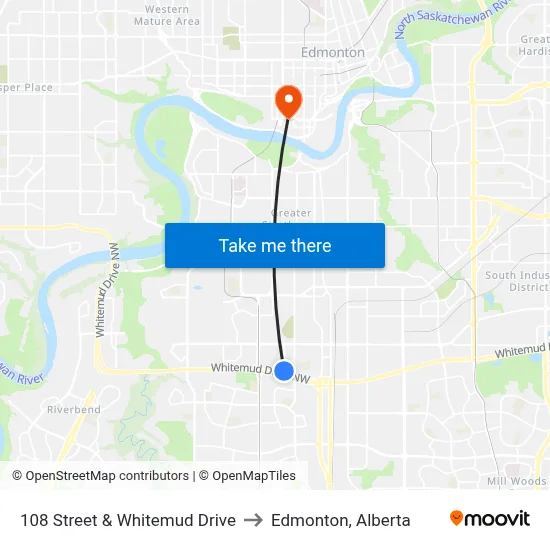 108 Street & Whitemud Drive to Edmonton, Alberta map