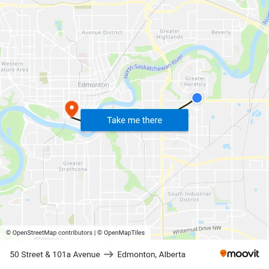 50 Street & 101a Avenue to Edmonton, Alberta map