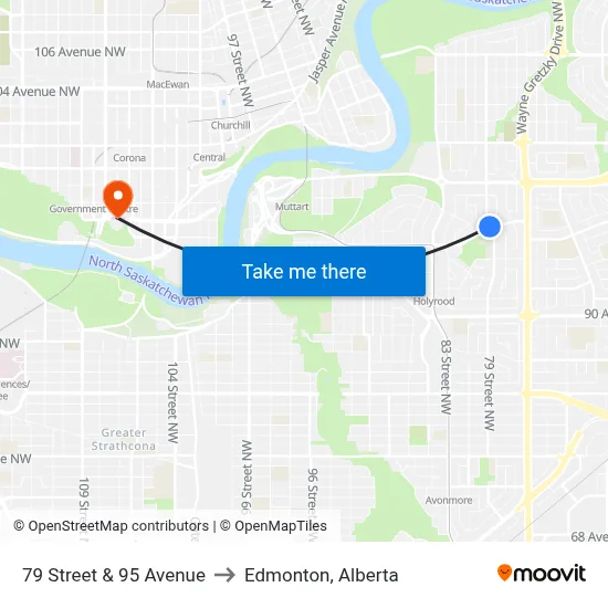 79 Street & 95 Avenue to Edmonton, Alberta map