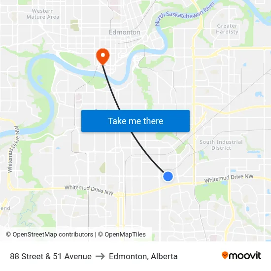 88 Street & 51 Avenue to Edmonton, Alberta map