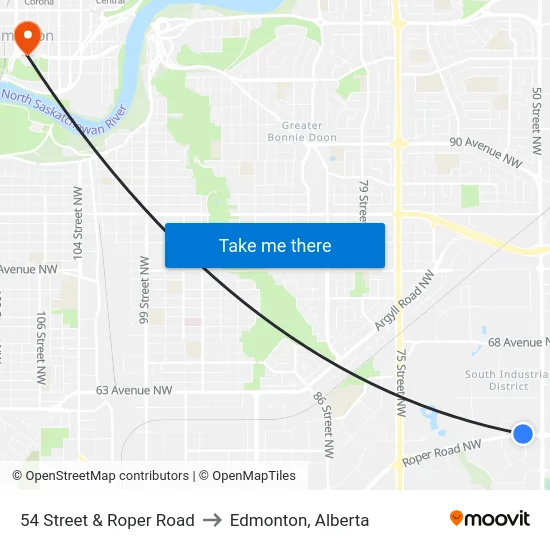 54 Street & Roper Road to Edmonton, Alberta map