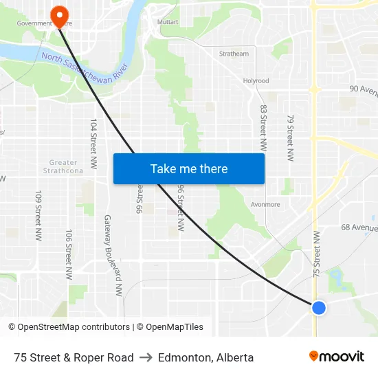 75 Street & Roper Road to Edmonton, Alberta map
