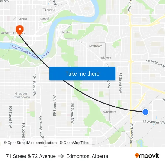 71 Street & 72 Avenue to Edmonton, Alberta map