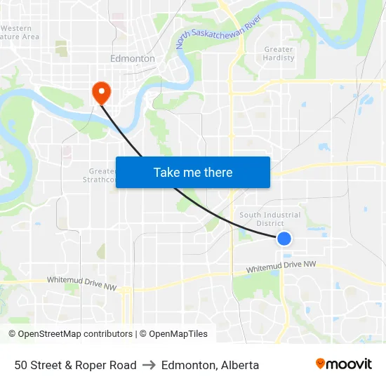 50 Street & Roper Road to Edmonton, Alberta map