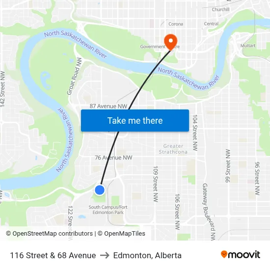116 Street & 68 Avenue to Edmonton, Alberta map