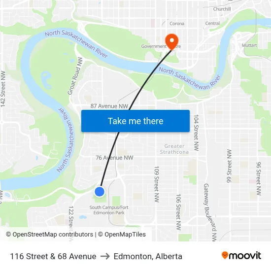 116 Street & 68 Avenue to Edmonton, Alberta map