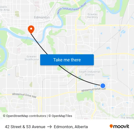 42 Street & 53 Avenue to Edmonton, Alberta map