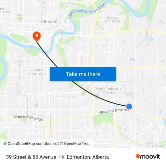 39 Street & 53 Avenue to Edmonton, Alberta map