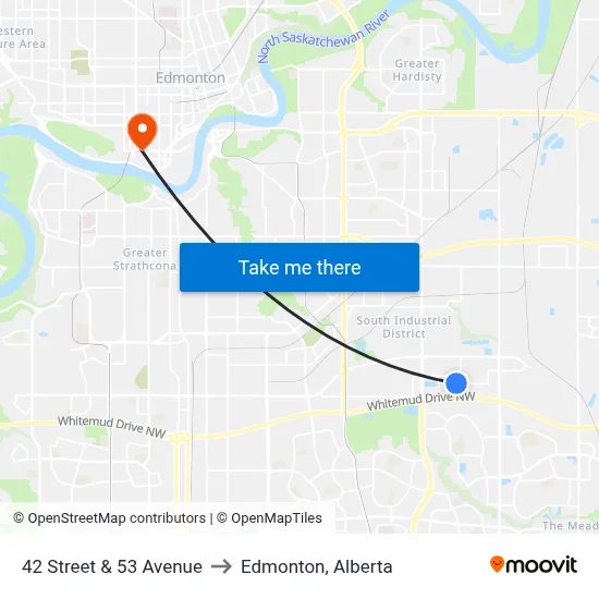 42 Street & 53 Avenue to Edmonton, Alberta map