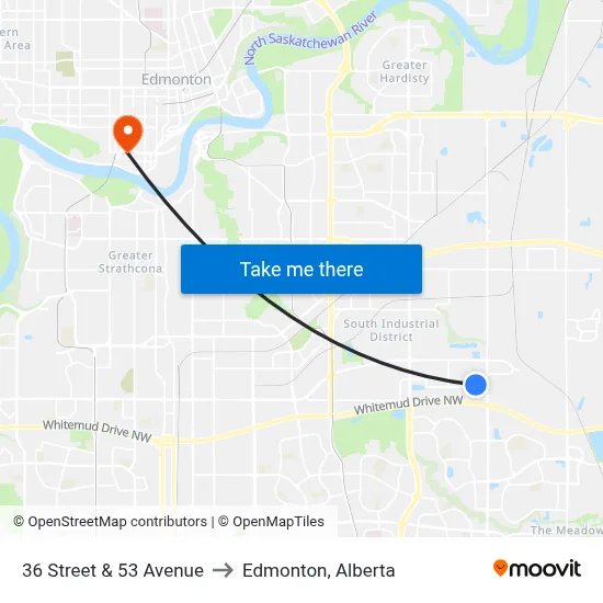 36 Street & 53 Avenue to Edmonton, Alberta map