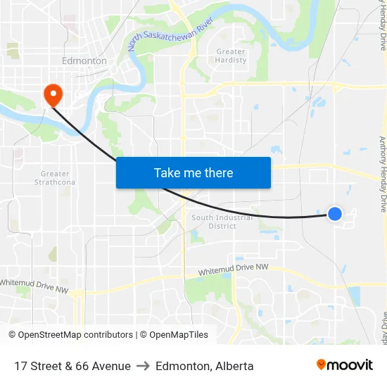 17 Street & 66 Avenue to Edmonton, Alberta map