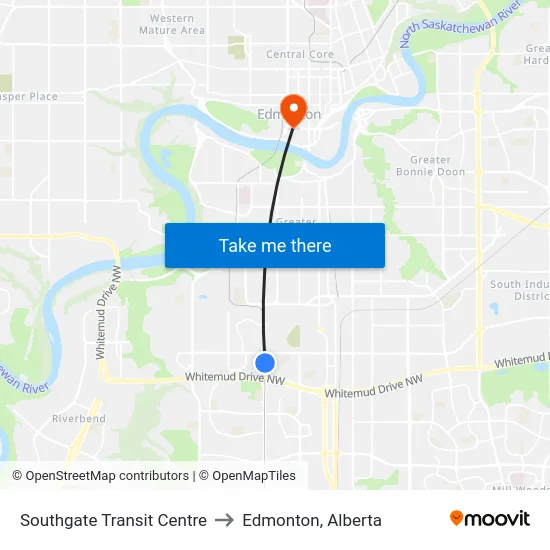 Southgate Transit Centre to Edmonton, Alberta map