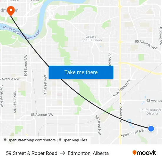 59 Street & Roper Road to Edmonton, Alberta map