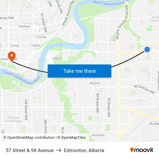 57 Street & 98 Avenue to Edmonton, Alberta map