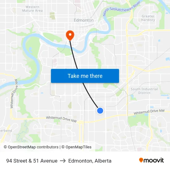 94 Street & 51 Avenue to Edmonton, Alberta map